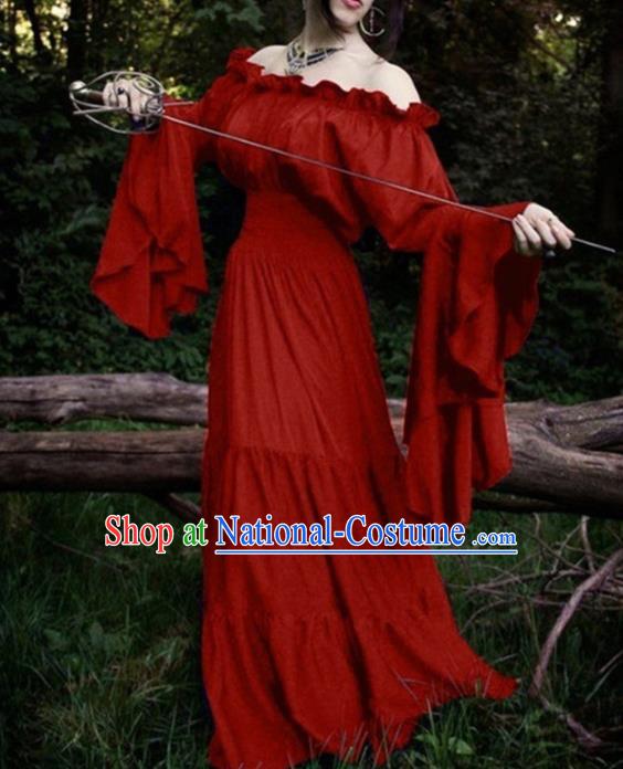 Western Halloween Cosplay Court Red Dress European Traditional Middle Ages Princess Costume for Women