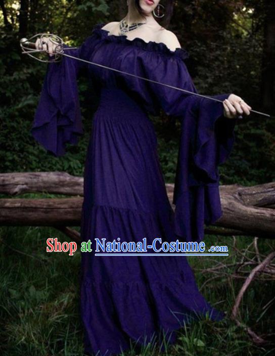 Western Halloween Cosplay Court Purple Dress European Traditional Middle Ages Princess Costume for Women