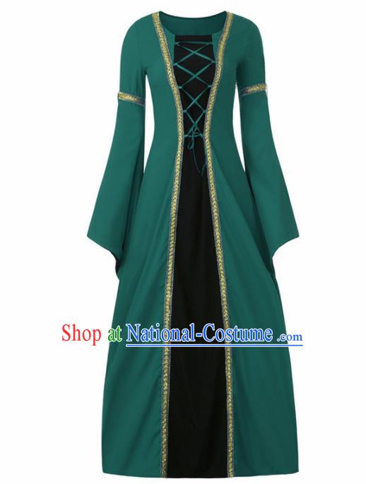 Western Halloween Cosplay Green Dress European Traditional Middle Ages Court Princess Costume for Women