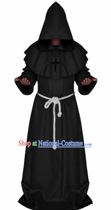 Western Halloween Middle Ages Cosplay Churchman Black Robe European Traditional Missionary Costume for Men