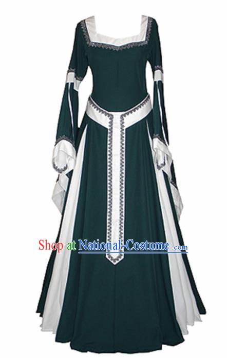 Western Halloween Renaissance Cosplay Queen Green Dress European Traditional Middle Ages Court Costume for Women