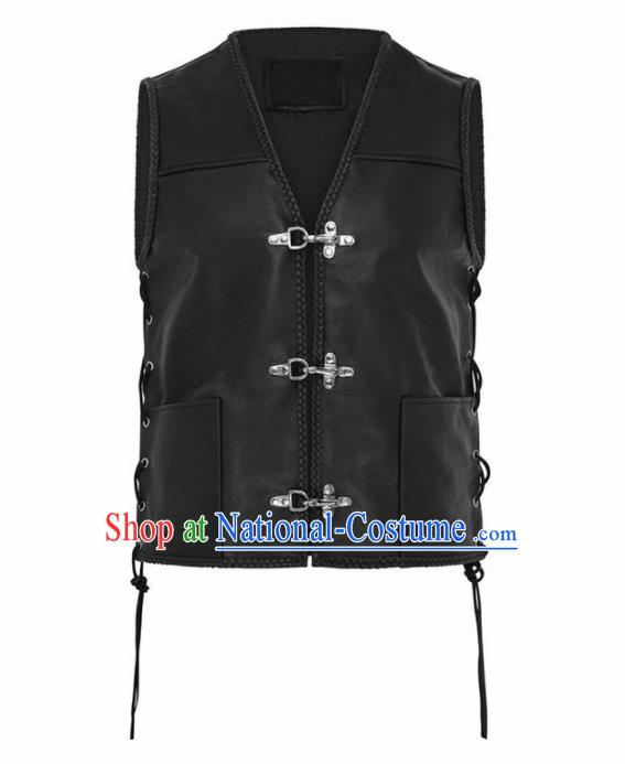 Western Middle Ages Drama Black Leather Vest European Traditional Knight Costume for Men