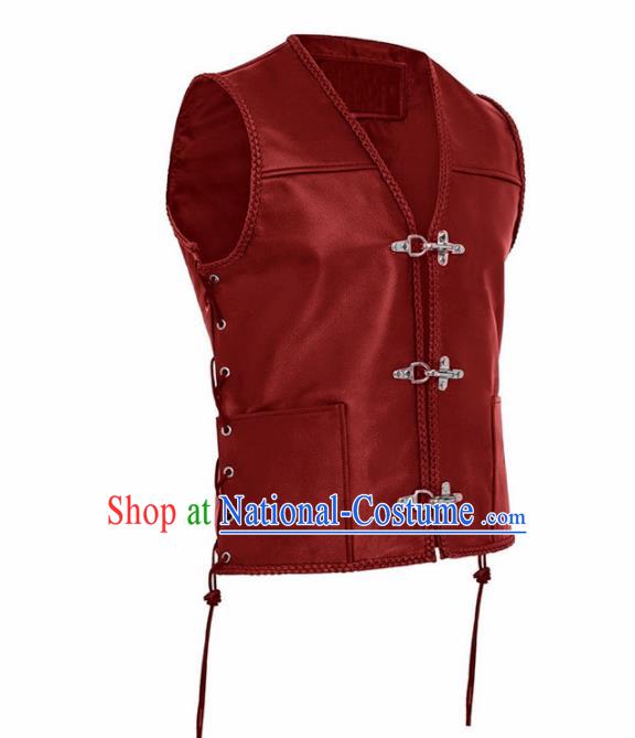 Western Middle Ages Drama Red Leather Vest European Traditional Knight Costume for Men