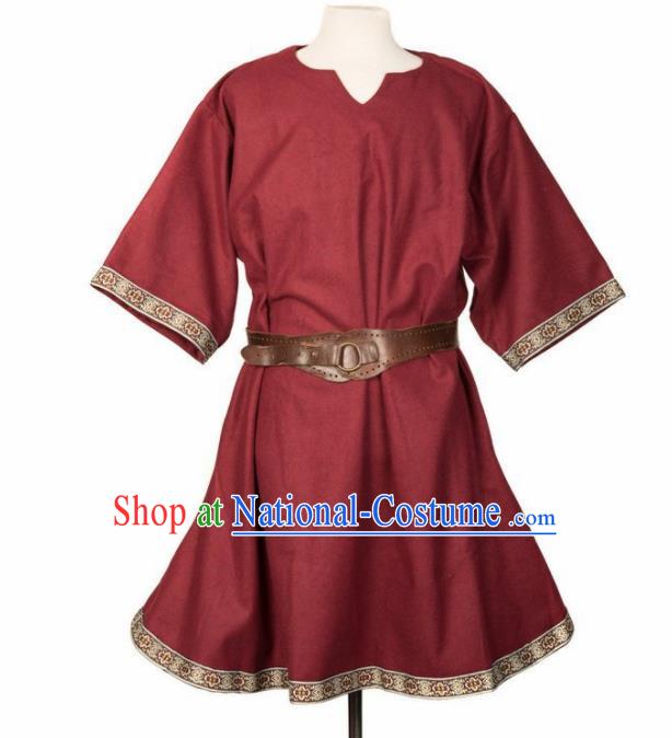 Western Middle Ages Drama Red Shirt European Traditional Knight Costume for Men