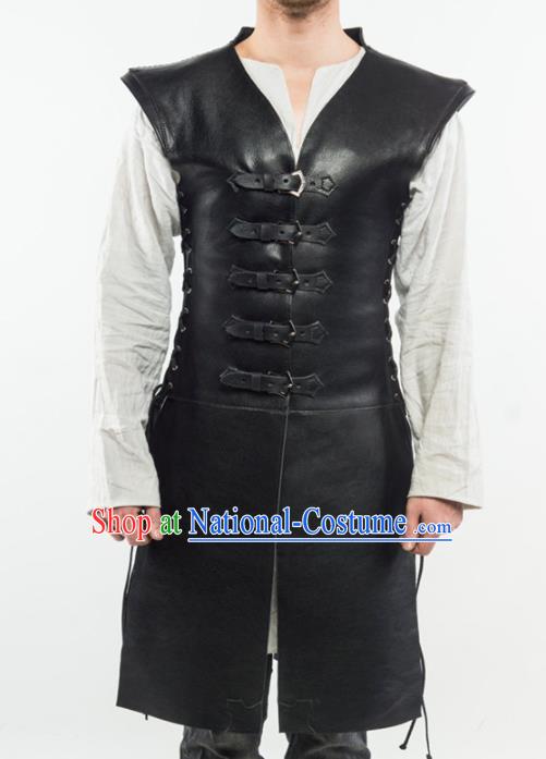 Western Middle Ages Drama Black Leather Vest European Traditional Knight Costume for Men