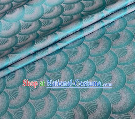 Asian Chinese Classical Scale Pattern Design Lake Blue Brocade Jacquard Fabric Traditional Cheongsam Silk Material