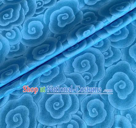 Asian Chinese Classical Clouds Pattern Design Blue Brocade Jacquard Fabric Traditional Cheongsam Silk Material