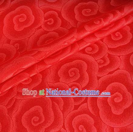 Asian Chinese Classical Clouds Pattern Design Red Brocade Jacquard Fabric Traditional Cheongsam Silk Material