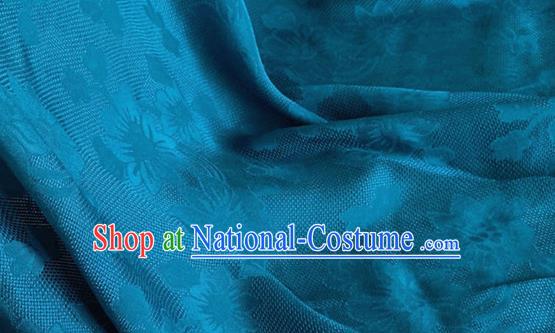 Asian Chinese Classical Flowers Pattern Design Blue Brocade Jacquard Fabric Traditional Cheongsam Silk Material