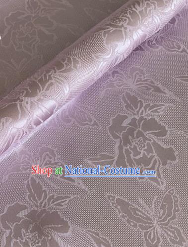 Asian Chinese Classical Peony Butterfly Pattern Design Light Purple Brocade Jacquard Fabric Traditional Cheongsam Silk Material