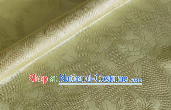 Asian Chinese Classical Peony Butterfly Pattern Design Yellow Brocade Jacquard Fabric Traditional Cheongsam Silk Material