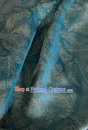 Asian Chinese Classical Feather Pattern Design Peacock Blue Brocade Jacquard Fabric Traditional Cheongsam Silk Material