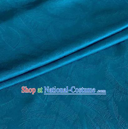 Asian Chinese Classical Feather Pattern Design Blue Brocade Jacquard Fabric Traditional Cheongsam Silk Material