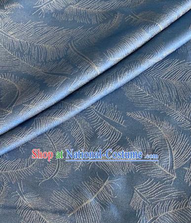 Asian Chinese Classical Feather Pattern Design Blue Brocade Jacquard Fabric Traditional Cheongsam Silk Material