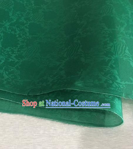 Asian Chinese Classical Phoenix Peony Pattern Design Deep Green Organza Jacquard Fabric Traditional Cheongsam Silk Material