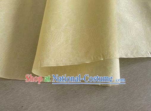 Asian Chinese Classical Phoenix Peony Pattern Design Yellow Organza Jacquard Fabric Traditional Cheongsam Silk Material