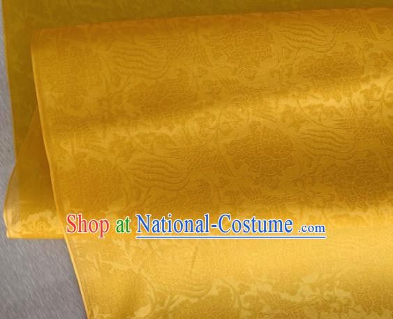 Asian Chinese Classical Phoenix Peony Pattern Design Golden Organza Jacquard Fabric Traditional Cheongsam Silk Material