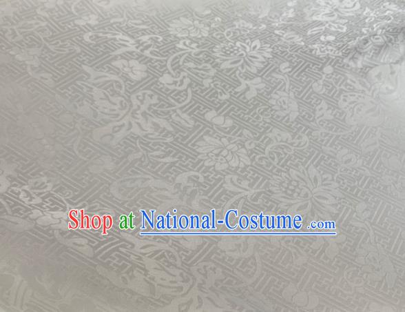 Asian Chinese Classical Lotus Pattern Design White Jacquard Fabric Traditional Silk Material