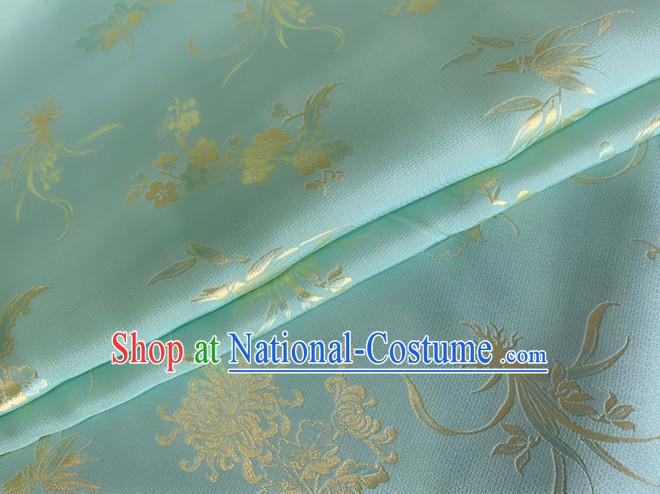 Asian Chinese Classical Plum Orchid Bamboo Chrysanthemum Pattern Design Light Blue Jacquard Fabric Traditional Cheongsam Silk Material