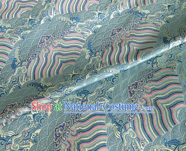 Asian Chinese Classical Wave Cliff Pattern Design Light Blue Brocade Jacquard Fabric Traditional Cheongsam Silk Material