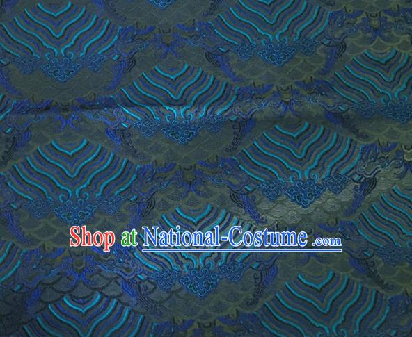 Asian Chinese Classical Wave Cliff Pattern Design Blue Brocade Jacquard Fabric Traditional Cheongsam Silk Material