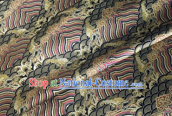 Asian Chinese Classical Wave Cliff Pattern Design Black Brocade Jacquard Fabric Traditional Cheongsam Silk Material