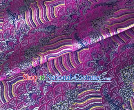 Asian Chinese Classical Wave Cliff Pattern Design Purple Brocade Jacquard Fabric Traditional Cheongsam Silk Material