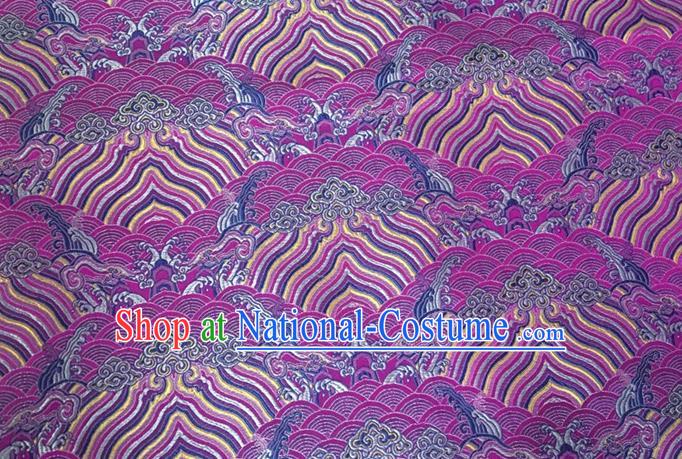 Asian Chinese Classical Wave Cliff Pattern Design Purple Brocade Jacquard Fabric Traditional Cheongsam Silk Material