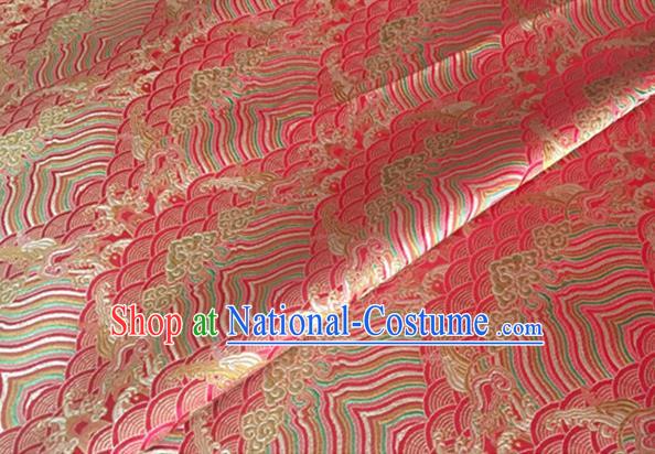 Asian Chinese Classical Wave Cliff Pattern Design Red Brocade Jacquard Fabric Traditional Cheongsam Silk Material