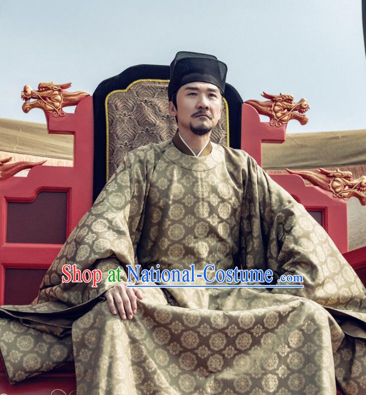 Traditional Chinese Ancient Song Dynasty Emperor Clothing Drama Royal Nirvana Xiao Jian Costumes and Hat for Men