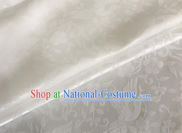 Asian Chinese Classical Birds Pattern Design White Brocade Jacquard Fabric Traditional Cheongsam Silk Material