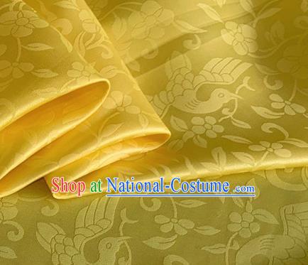 Asian Chinese Classical Birds Pattern Design Yellow Brocade Jacquard Fabric Traditional Cheongsam Silk Material