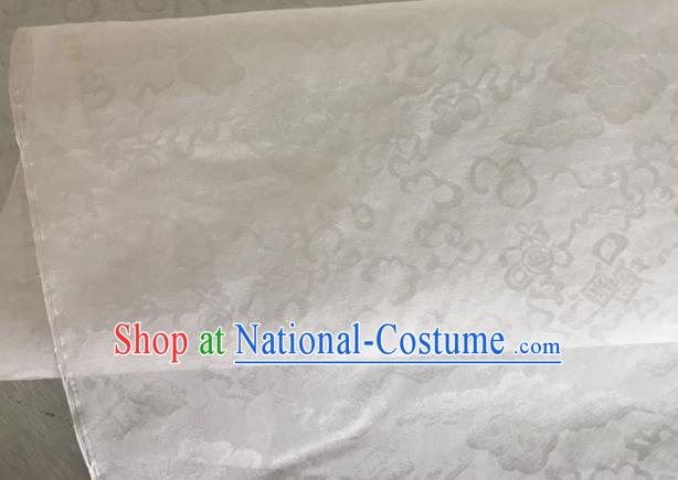 Asian Chinese Classical Auspicious Clouds Pattern Design White Brocade Jacquard Fabric Traditional Cheongsam Silk Material