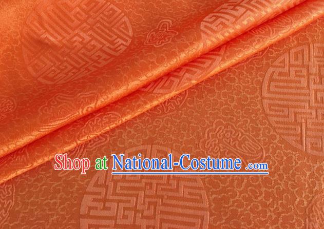 Asian Chinese Classical Longevity Pattern Design Orange Brocade Jacquard Fabric Traditional Cheongsam Silk Material