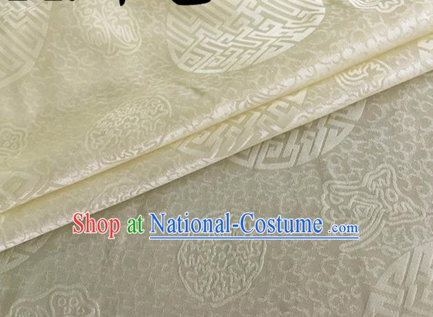 Asian Chinese Classical Longevity Pattern Design Beige Brocade Jacquard Fabric Traditional Cheongsam Silk Material