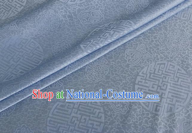 Asian Chinese Classical Longevity Pattern Design Light Blue Brocade Jacquard Fabric Traditional Cheongsam Silk Material