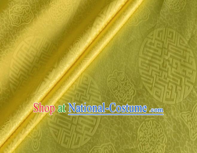 Asian Chinese Classical Longevity Pattern Design Golden Brocade Jacquard Fabric Traditional Cheongsam Silk Material