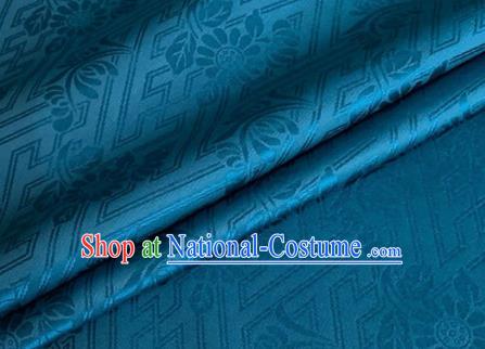 Asian Chinese Classical Daisy Pattern Design Peacock Blue Brocade Jacquard Fabric Traditional Cheongsam Silk Material