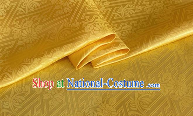 Asian Chinese Classical Daisy Pattern Design Golden Brocade Jacquard Fabric Traditional Cheongsam Silk Material