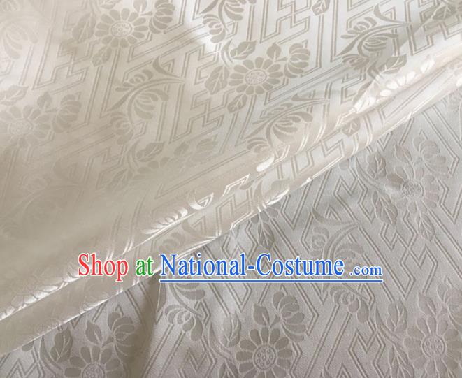 Asian Chinese Classical Daisy Pattern Design White Brocade Jacquard Fabric Traditional Cheongsam Silk Material