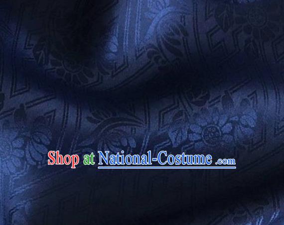 Asian Chinese Classical Daisy Pattern Design Navy Brocade Jacquard Fabric Traditional Cheongsam Silk Material