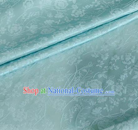 Asian Chinese Classical Jacquard Peony Pattern Design Light Blue Brocade Fabric Traditional Cheongsam Silk Material