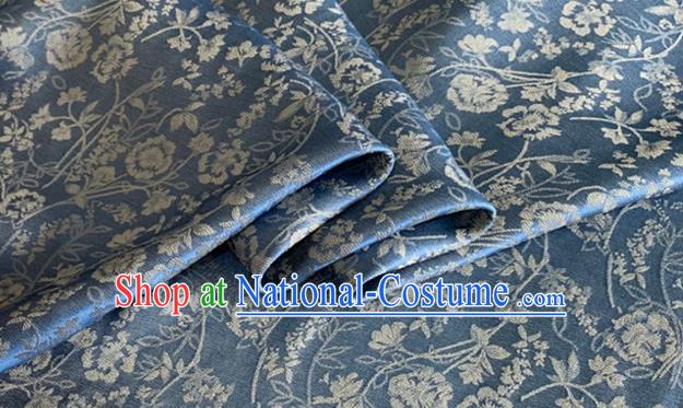 Asian Chinese Classical Jacquard Peony Pattern Design Blue Brocade Fabric Traditional Cheongsam Silk Material