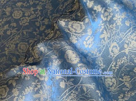 Asian Chinese Classical Jacquard Peony Pattern Design Blue Brocade Fabric Traditional Cheongsam Silk Material