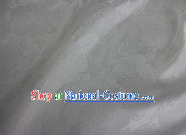 Asian Chinese Classical Plum Blossom Pattern Design White Silk Fabric Traditional Cheongsam Material