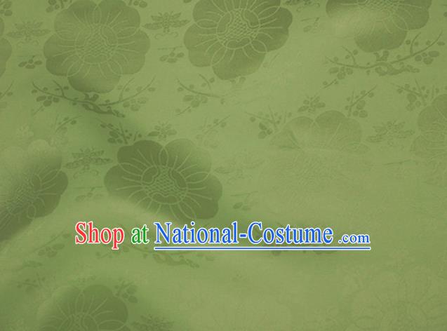 Asian Chinese Classical Plum Blossom Pattern Design Light Green Silk Fabric Traditional Cheongsam Material