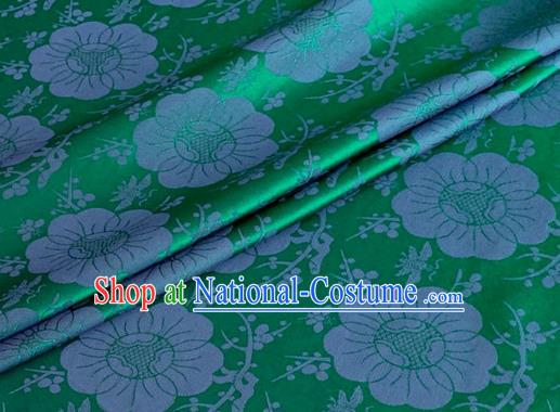 Asian Chinese Classical Plum Blossom Pattern Design Green Silk Fabric Traditional Cheongsam Material