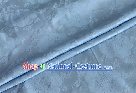 Asian Chinese Classical Plum Blossom Pattern Design Light Blue Silk Fabric Traditional Cheongsam Material