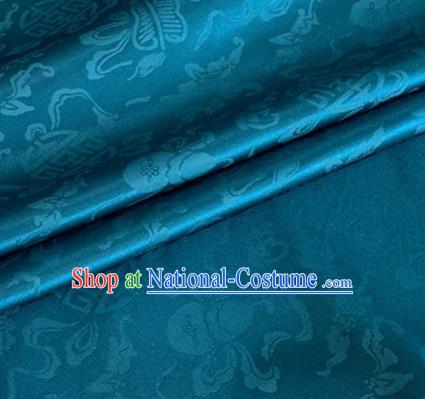 Asian Chinese Classical Ribbon Calabash Pattern Design Peacock Blue Silk Fabric Traditional Cheongsam Material