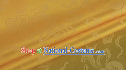 Asian Chinese Classical Ribbon Calabash Pattern Design Yellow Silk Fabric Traditional Cheongsam Material